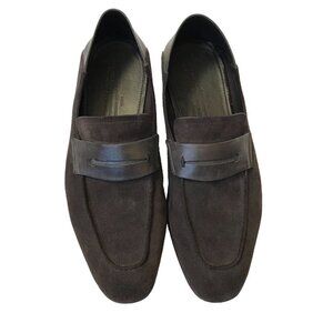 Zegna L'Asola Suede Penny Loafers Mens 8 US 7 EU Brown Slip On Leather Shoes